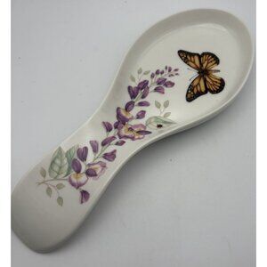 Lenox Butterfly Meadow Spoon Rest 10" Porcelain Ladybug Florals Kitchen Decor